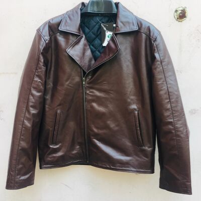 Crafted leather men's dark brown leather biker motorcycle jacket - Thumbnail 4
