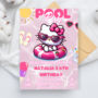 Kitty Pink Pool Party Invitation | Self-Editable in Canva | Kawaii Summer Swim Birthday Invitation | Printable Template | Download-4