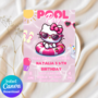 Kitty Pink Pool Party Invitation | Self-Editable in Canva | Kawaii Summer Swim Birthday Invitation | Printable Template | Download-5