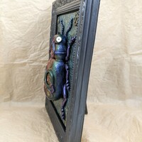 Steampunk Rainbow Beetle framed polymer clay sculpture  - Thumbnail 2