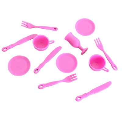 12pcs. miniature pink utensils for fashion dolls