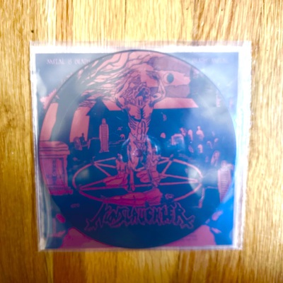 Nunslaughter / crucifier 'trafficking with the devil' 7" picture disc - Thumbnail 3