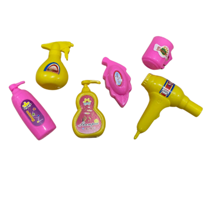 6pcs. miniature beauty hair set for fashion dolls-hair dryer/shampoo, etc.