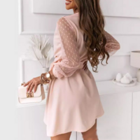 Women'S Mesh Splicing V-Neck Dress - Thumbnail 1