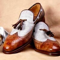 Handmade Leather and Tweed Tassel Loafers for Men Custom Made Shoes for Men - Thumbnail 1