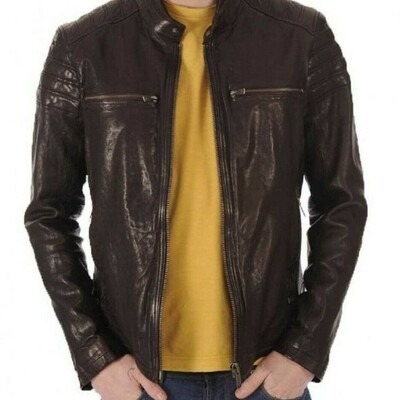 Leather jacket for men 100% genuine slim fit brown leather jacket