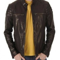 Leather Jacket For Men 100% Genuine Slim Fit Brown Leather Jacket - Thumbnail 1