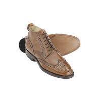 Men Sami Brogue Leather Boots, Wing Tip Hand Made Leather Boots - Thumbnail 4