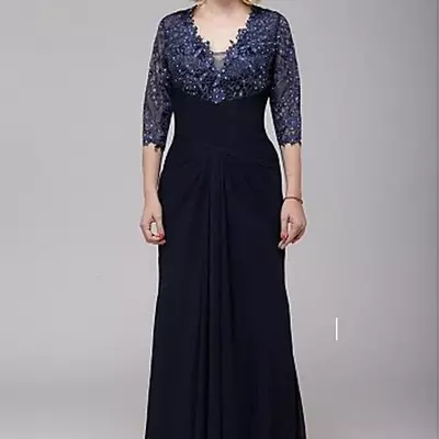 Sheath v-neck a-line lace and chiffon mother of the bride/ groom dress 3/4 sleeve floor length mother's dresses