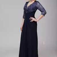 Sheath V-neck A-line Lace and Chiffon Mother of the Bride/ Groom Dress 3/4 Sleeve Floor Length Mother's Dresses - Thumbnail 1