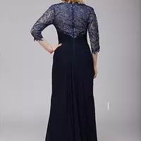 Sheath V-neck A-line Lace and Chiffon Mother of the Bride/ Groom Dress 3/4 Sleeve Floor Length Mother's Dresses - Thumbnail 6
