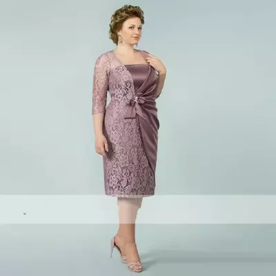 Plus size sheath tea-length mother of bride/groom dress