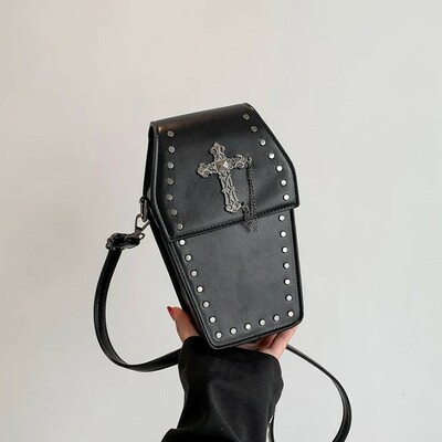 Black pu leather gothic crossbody bag