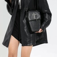 Black PU Leather Gothic Crossbody Bag - Thumbnail 3