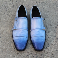 Crafted Leather Made to Order Classic Blue Leather Double Monk Strap Dress Shoes - Thumbnail 1