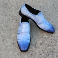 Crafted Leather Made to Order Classic Blue Leather Double Monk Strap Dress Shoes - Thumbnail 2