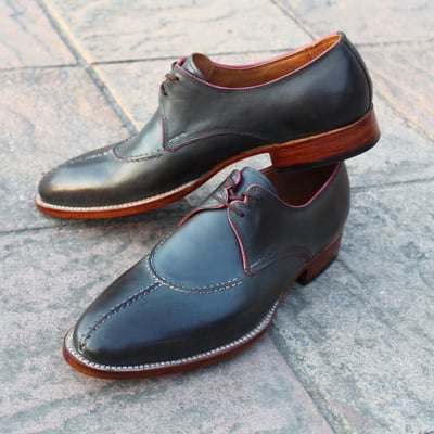 Crafted leather classic men 2 eyelet classic derby gray oxford dress lace up shoes - Thumbnail 5