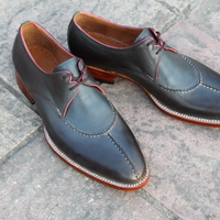 Crafted Leather Classic Men 2 Eyelet Classic Derby Gray Oxford Dress Lace up Shoes - Thumbnail 1