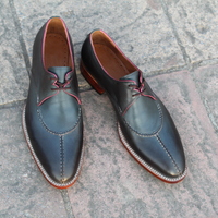 Crafted Leather Classic Men 2 Eyelet Classic Derby Gray Oxford Dress Lace up Shoes - Thumbnail 3