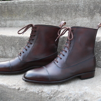 Crafted Leather Bespoke Shoes Dark Brown Classic Ankle High Lace up Dress Boot - Thumbnail 1