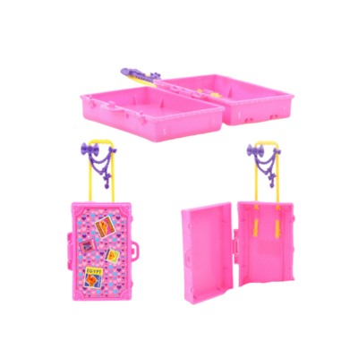 Miniature pink travel suitcase for fashion dolls