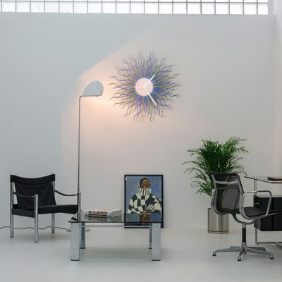 Medusa grapevine - contemporary wooden wall clock in shades of purple / green