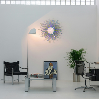 Medusa grapevine - contemporary wooden wall clock in shades of purple / green