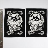 Crystal Ball with Black Cat & Skeleton Hand Goth Punk Sew-on Patches (Small version) - Thumbnail 2
