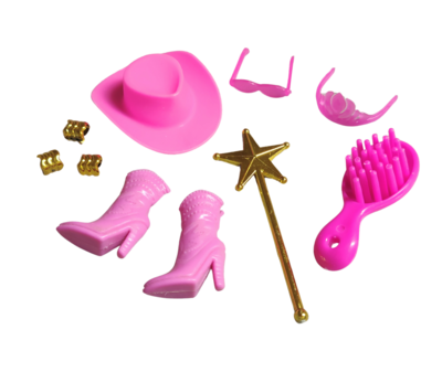 10pcs.+ Pink Cowgirl Fashion Doll Set-hat, wand, bracelets, boots, etc.