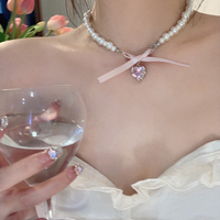 Glittering heart pearl necklace - Thumbnail 1