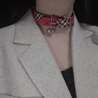 Y2k red plaid bone choker - Thumbnail 2