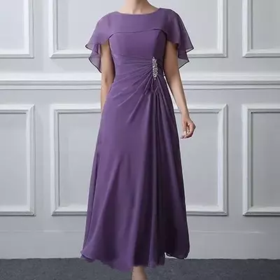 Purple chiffon mother of bride / groom dresses tea-length weddings mother of the groom gown