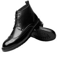 Men's Brogue Pointed Toe Lace Up Bullock Zip Lock Chelsea Boots - Thumbnail 4