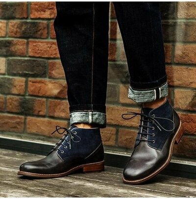 Handmade Men Classic Two Tone Ankle High Boots Casual Leather Chukka Boots