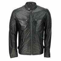 Mens Black Real Soft Sheep Leather Classic Smart Casual Biker Zip Bomber Jacket - Thumbnail 4