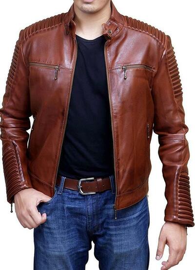 Men's Cafe Racer Fashion Stylish Brown Biker Real Leather Jacket