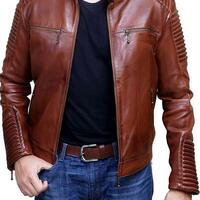 Men's Cafe Racer Fashion Stylish Brown Biker Real Leather Jacket - Thumbnail 4