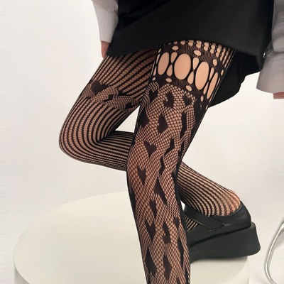 Love heart asymmetrical fishnet tights pantyhose stockings