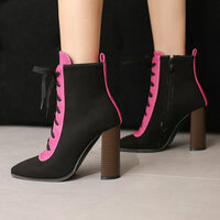 Lace-up leather color block heeled boots - Thumbnail 1