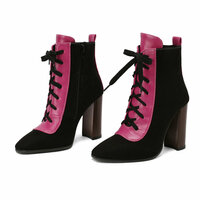Lace-up leather color block heeled boots - Thumbnail 3