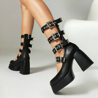 Black Buckles Belt High Heels Pumps - Thumbnail 1