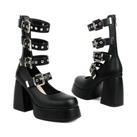 Black Buckles Belt High Heels Pumps - Thumbnail 2