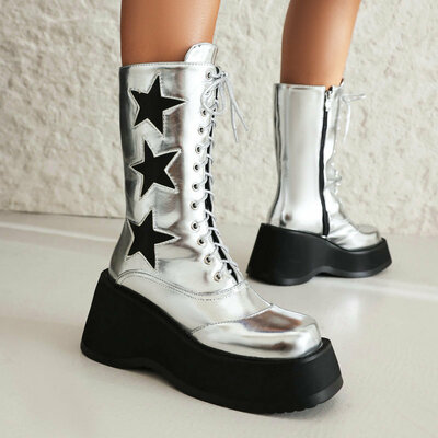 Silver stars platform boots