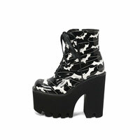 All Over Bat Prints Platform High Heel Booties - Thumbnail 5