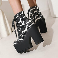 All Over Bat Prints Platform High Heel Booties - Thumbnail 3