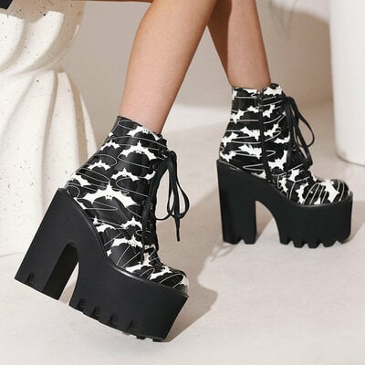 All over bat prints platform high heel booties