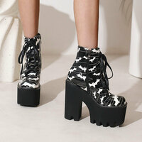 All Over Bat Prints Platform High Heel Booties - Thumbnail 2