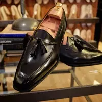 Handmade Men's Black Tasselled Loafer Narrow Toe Original Leather Loafer Shoes - Thumbnail 4