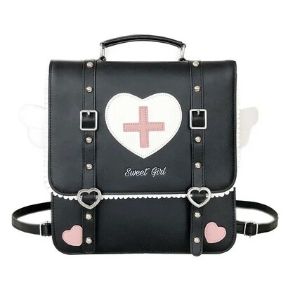 Kawaii heart angel wings y2k leather backpacks schoolbags