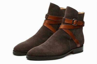 New Men's Handmade Suede & Leather Brown Color Rounded Toe Ankle High Jodhpur Bo
